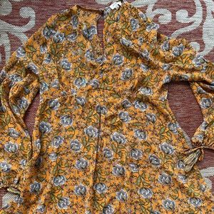 Umgee mustard balloon tassel sleeve dress large